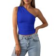 thumbnail image 2 of Ankishi Off the Shoulder Crop Top Sleeveless Asymmetrical Half Shoulder Tank Top Ruched Slim Fit Shirts for Vacation, 2 of 7