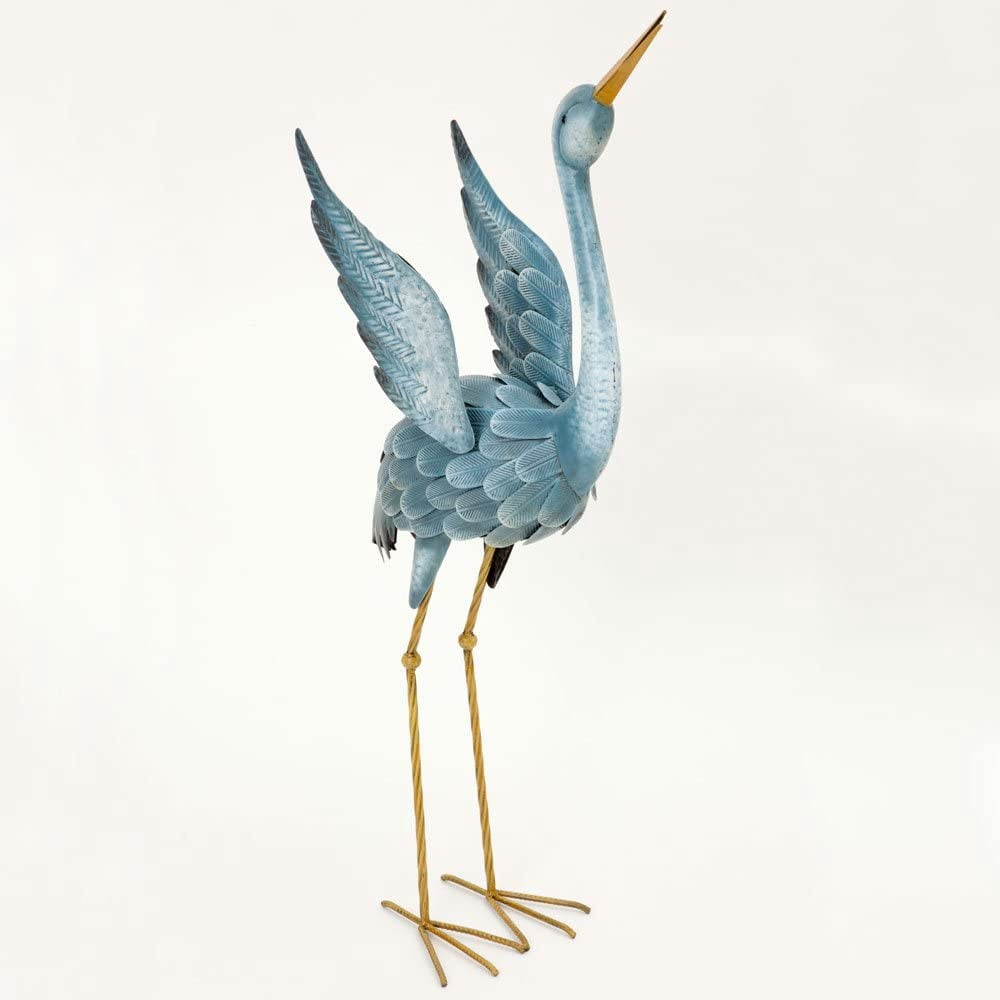 Bits and Pieces Japanese Blue Heron Metal Garden Sculpture Set Two Metal Cranes Garden Outdoor