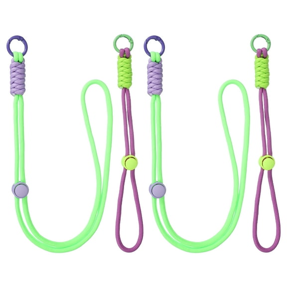 2Set Heavy Duty Paracord Keychain Lanyard, Adjustable Necklace Whistles Lanyard Braided Wrist Strap with Spring Ring for ID Card Badge Holder Keys, Green/Light Purple