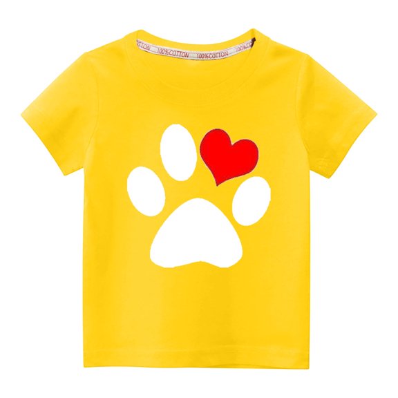 Alkepwun Toddler Graphic Tees Boys Cute Cat Dog Paw Print T-Shirt Little Girls Short Sleeve Shirts Cotton Summer Tops Blouse 3-9Y