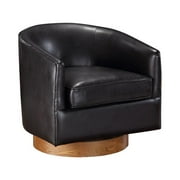 Comfort Pointe Irving Brown Faux Leather Wood Base Barrel Swivel Chair