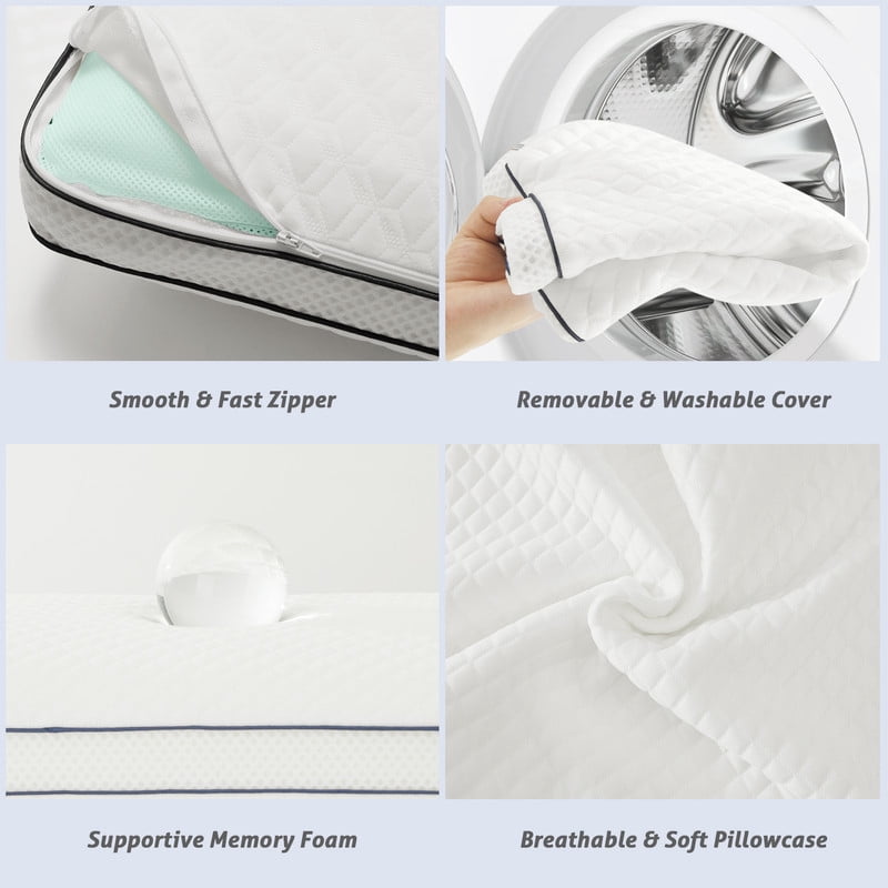 JUSTLET Memory Foam Pillows Set of 2 with Scent，Cooling Pillows for Back，Side，Stomach Sleepers，Removable and Washable Cover，Neck & Shoulder Support，27.56x15.75x3.94 Inch