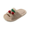 thumbnail image 2 of Viluyesy Fuzzy Slippers for Womens, Open Toe Plush Lined Soft Sole Cute Slip-On Cotton Bedroom Indoor Shoes Khaki, 2 of 4
