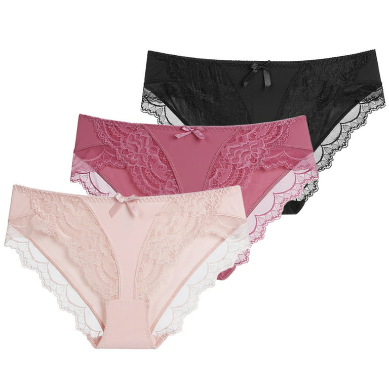 3-Pack Womens Lace Trim Panties Underwear Floral Lace Sexy Bikini Panty  Seamless Underpants