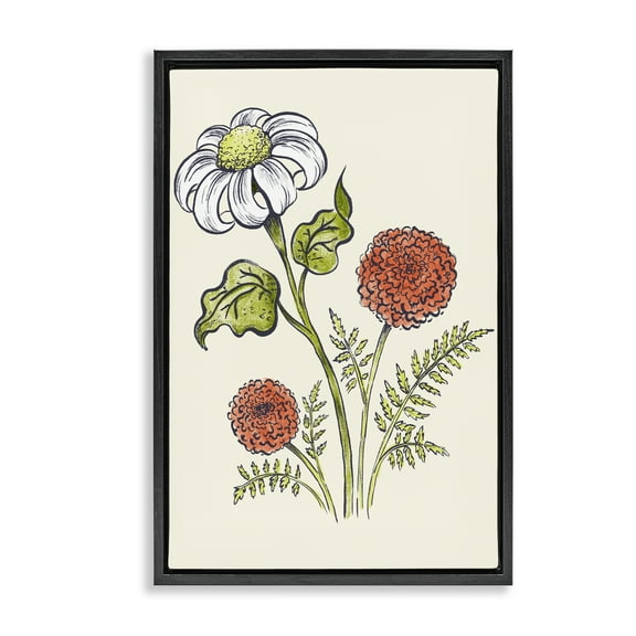 Stupell Industries Vintage Style Garden Blossoms Floral Painting Black Floater Framed Canvas Art Print Wall Art, 17 x 25