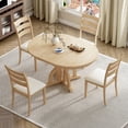 thumbnail image 3 of Harper & Bright Designs Farmhouse Round Extending Dining Table Set, Extendable Kitchen Table Set with Removable Leaf and 4 Upholstered Chairs for Small Places, Natural, 3 of 17
