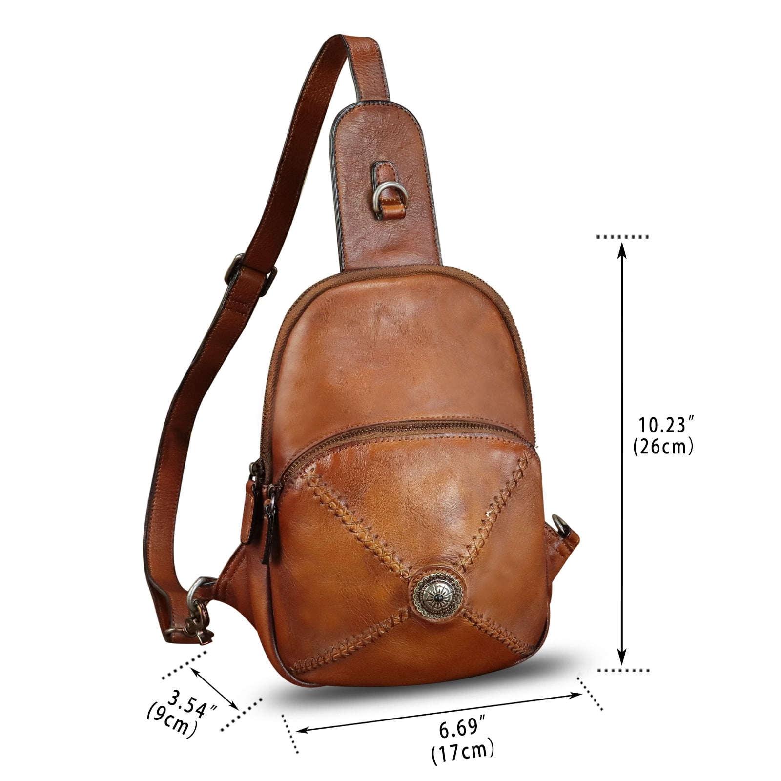 Genuine Leather Small Sling Bag for Women Men Sling Backpack Purse Crossbody Bag