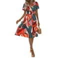 thumbnail image 3 of Enwejyy Womens Summer Geometric Print Short Sleeve V-Neck Knee Length A-Line Dresses, 3 of 4