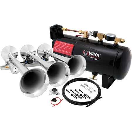 - Vixen Horns Loud 149dB 3/Triple Chrome Trumpet Train Air Horn with 1 Gallon Tank and 150 PSI Compressor Full/Complete Onboard System/Kit VXO8410/3118