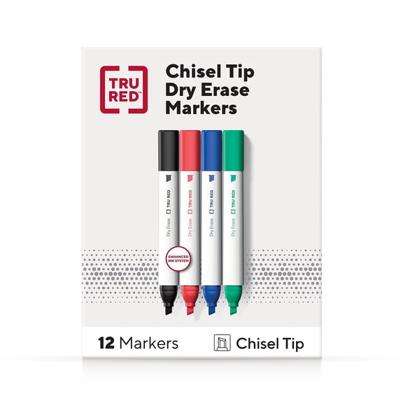 TRU RED Tank Dry Erase Markers Chisel Tip Assorted 12/Pack (TR61454)