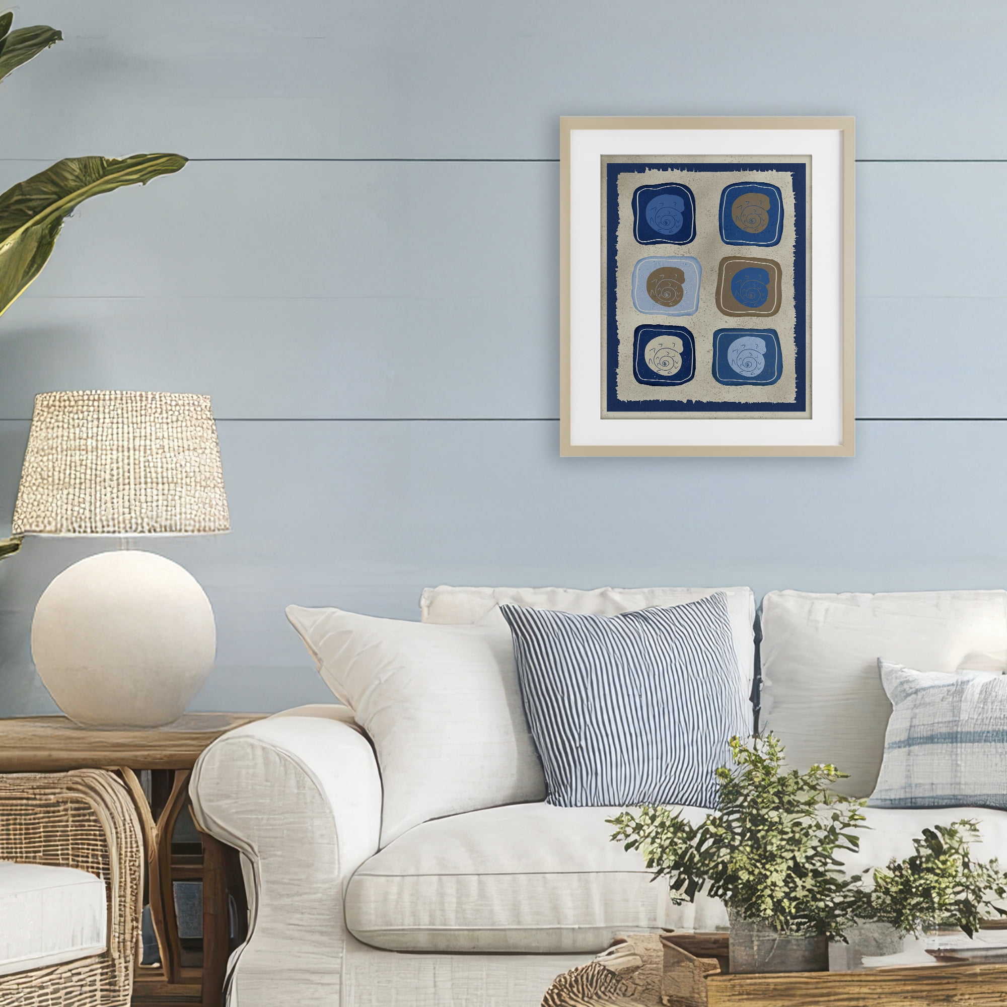 Stupell Industries Blue Blocked Nautilus Birch Framed Print Under Glass, design by Julia Frost