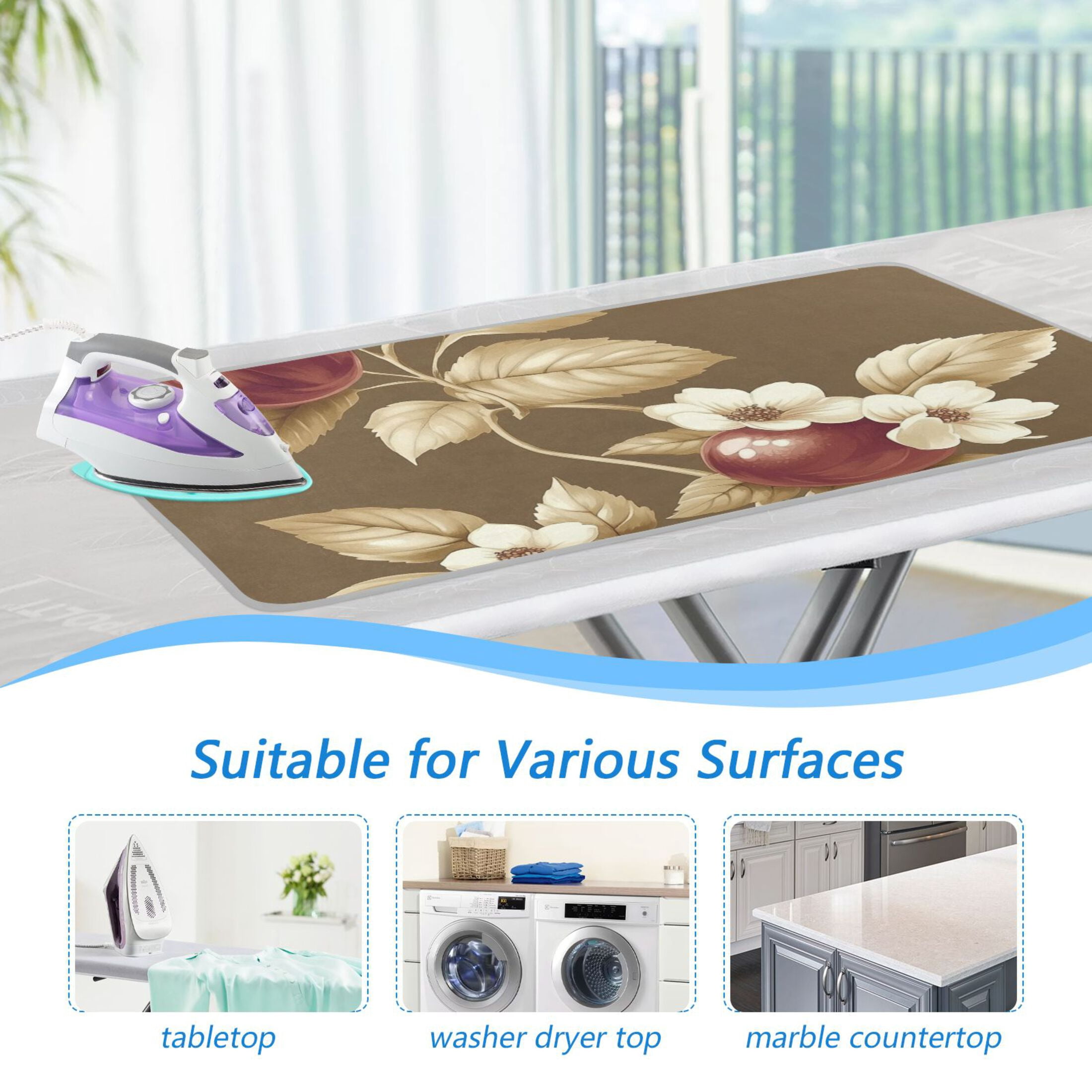 Beige Vintage Pomegranate Ironing Mat Blanket for Table Top Travel Portable Ironing Board Pad 47.2x27.6 Inch