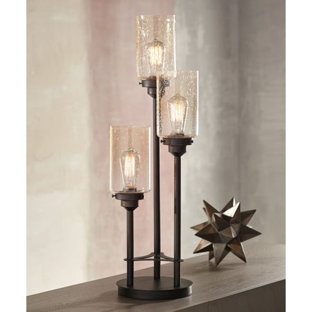 Amber Living Room - franklin iron works modern industrial console table lamp bronze 3-light amber seedy glass shade for living room bedroom office