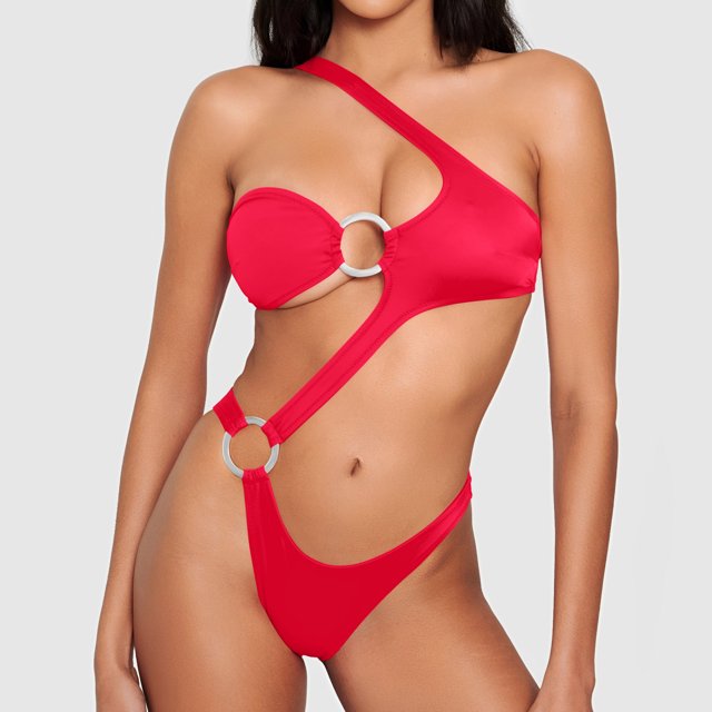 Bañador ahuecado de una pieza para mujer, traje de baño Sexy de un hombro con anillo atado, Bikini de Tanga con Espalda descubierta, traje de baño 2024