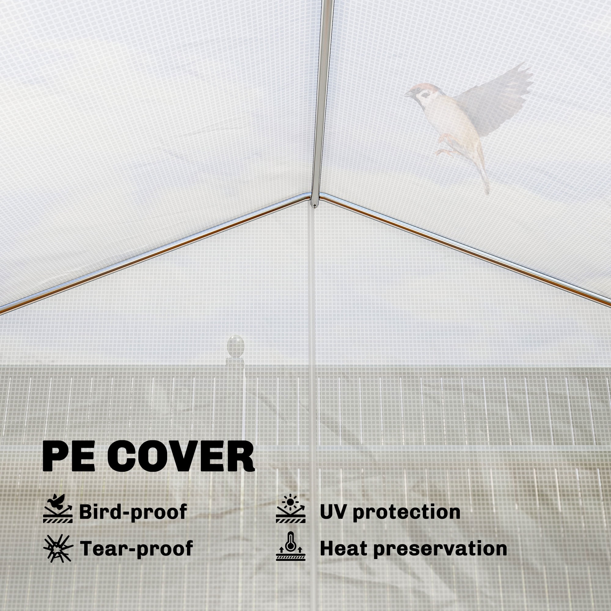 Outsunny Walk-in Tunnel Greenhouse with Shelves, Plant Hot House with Mesh Door, White
