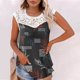thumbnail image 2 of Camiseta sin mangas de encaje con estampado de mujer Camiseta sin mangas de empalme de cuello redondo Camiseta ligera y cómoda delgada OAVQHLG3B Store lin121212, 2 of 5