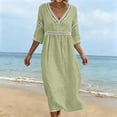 thumbnail image 7 of Ygbgbb Women V‑Neck Hollow Lace Trim Maxi Dress, Three‑Quarter Sleeve Empire‑Waist Loose Flowy Dress for Summer Beach and Resort‑Style Outfits Green XXXL, 7 of 7