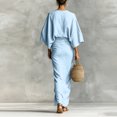 thumbnail image 4 of Stichou Women's 2026 Spring Summer 2 Piece Outfits Elegant Batwing Sleeve Crop Top with Bodycon Long Skirt Sets for Party Casual Sky Blue M, 4 of 4