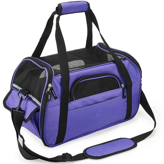 Dog Cat Transport Box Foldable Waterproof Shoulder Strap Soft Padded Travel By Airplane Car Or Train Pet (Purple,S)