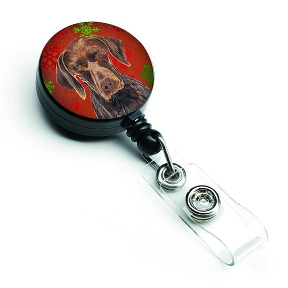 Carolines Treasures SC9435BR German Shorthaired Pointer Red Snowflakes Holiday Christmas Retractable Badge Reel