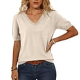 thumbnail image 2 of Lumtrix Womens Short Sleeve Sweater V Neck Trendy Pullover Tops 2026 Summer Spring Summer Loose Lightweight Casual Blouse Beige M, 2 of 5