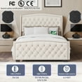 thumbnail image 4 of Belleze Velvet Upholstered Queen Bed with Button Tufted Headboard, Glam, Beige, 4 of 7