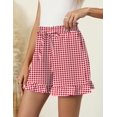 thumbnail image 2 of Shorts à Carreaux Rouges pour Femmes Grande Taille Été 2025 Décontracté Mignon Shorts à Volants Confortables Taille Élastique avec Cordon de Serrage Poches, 2 of 5