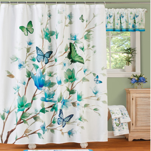 Blue Butterfly Blossoms Shower Curtain