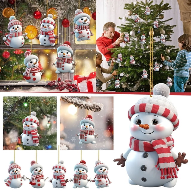 Adorno Navideño de Muñeco de Nieve, Colgante Plano de Acrílico | Lindo Adorno Navideño para Árbol y Decoración Del Hogar | Resistente y Festivo | 1 Colgante de Muñeco de Nieve