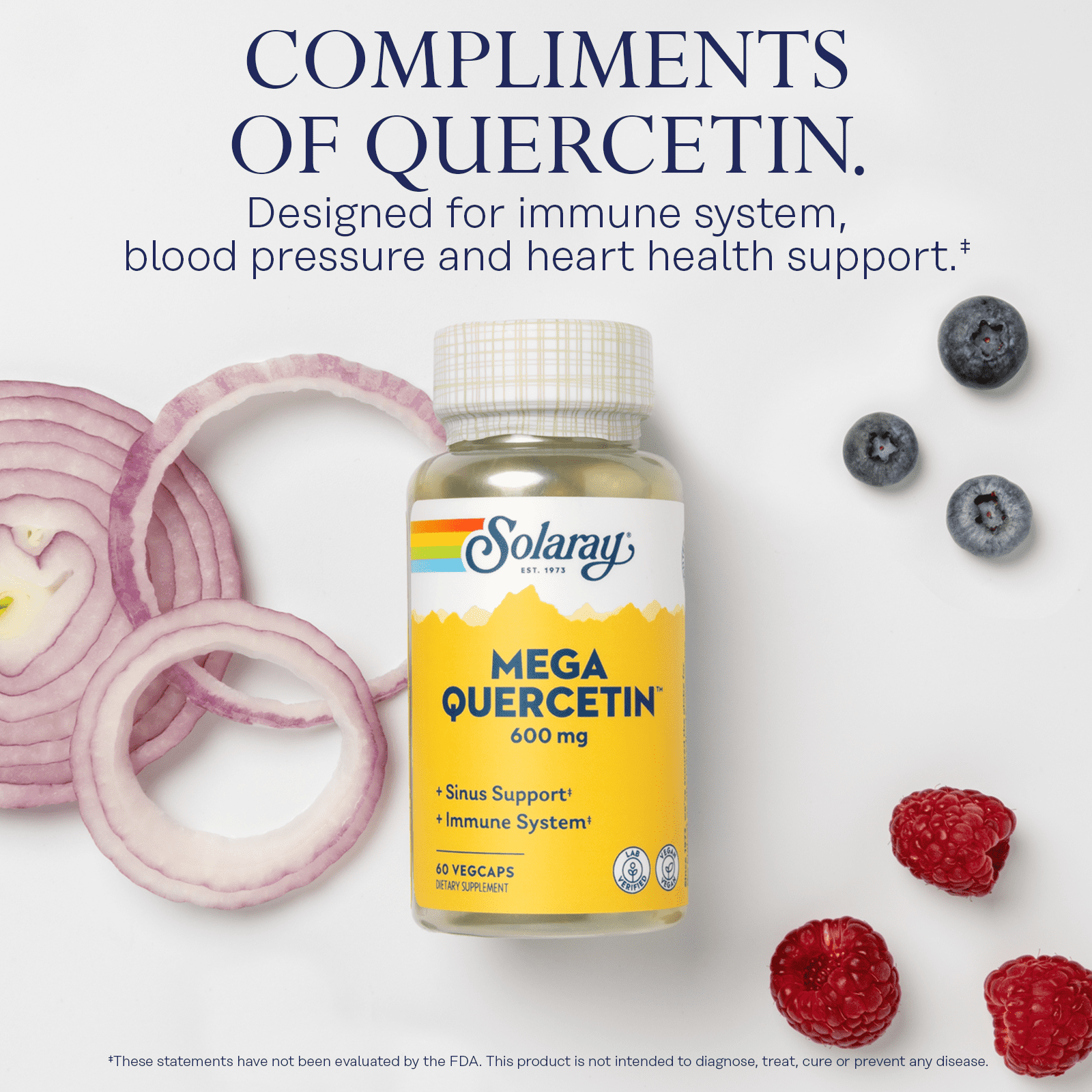 Solaray Mega Quercetin, Healthy Sinus & Immune Support & AMPK Activator, Rutin, Hesperidin & Bromelain, 60 VegCaps