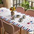 thumbnail image 3 of Independence Day Table Cloths for 8 Foot Rectangle Tables, 4th of July Red Blue Striped Stars Patriotic Patio Waterproof Elastic Fitted Tablecloths, Washable Rectangular Table Cover for Camping, 3 of 8