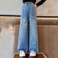thumbnail image 4 of oqasdz Girls Wide Leg Denim Pants with Embroidery and Applique Patchwork Stretch Jeans for Youth Versatile Casual Dailywear, 4 of 7