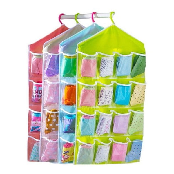 Wall Hanging Storage Bag,IEason 16Pockets Clear Hanging Bag Socks Bra Underwear Rack Hanger Storage Organizer