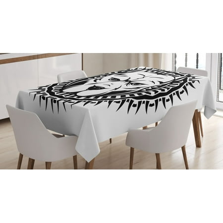 

Pitbull Tablecloth Abstract Illustration Portrait of Aggressive Fighting Dog on Spiky Round Motif Rectangular Table Cover for Dining Room Kitchen 60 X 84 Inches Black White by Ambesonne