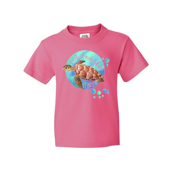 Inktastic Fort Lauderdale, Florida Swimming Sea Turtle with Bubbles Youth T-Shirt