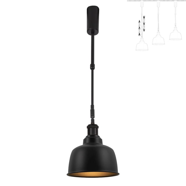 FSLiving Adjustable Height Track Pendnat Light J-Type Industrial Retractable Track Spotlight with Telescoping Rod Gimbaled Lamp-Post Juno Track Instant On Black Dome Lamp, 1 Light