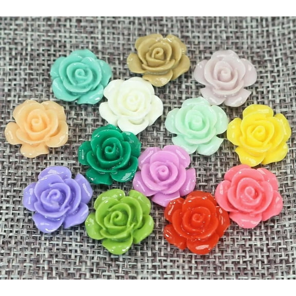 U8MO 25 Mixed Color Flatback Resin Rose Flower Cabochon 15mm Craft DIY Embellishments