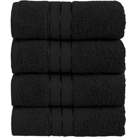 Elegant Comfort 4-Pack Hand Towels Set - Three Line Popcorn Design, Hotel Quality, 16 x 28 Inches, 100% Turkish Cotton, Soft, Quick-Drying, Highly Absorbent - Black