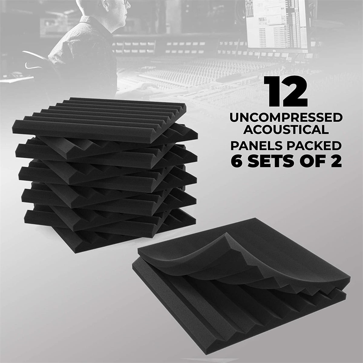 Door High Density Sound Proofing Padding for Wall Ceiling 36 Pack Sound Proof Foam Panels Acoustic Foam 1 X 12 X 12 Fireproof Studio Foam Wedges Soundproof Foam Home & Studio Sound Insulation 