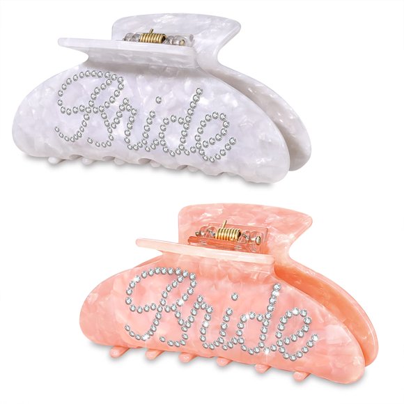 Bride Hair Claw Clips Acrylic Wedding Hair Clip For Bride Nonslip Large Claw Clips Bachelorette Party Decorations Wedding Bridal Shower Gifts (2Pcs Bride)
