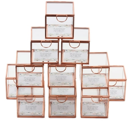 Koyal Wholesale Rose Gold Display Glass Boxes with Hinged Lids, Bulk Set of 12 for Wedding Escort Cards, 3 Inch Favors
