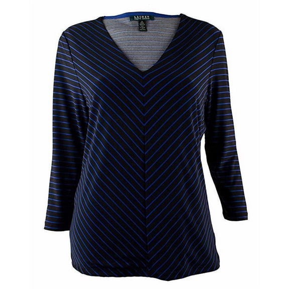 Women's V-Neck Chevron-Print Top (Small, Black/Lapis)
