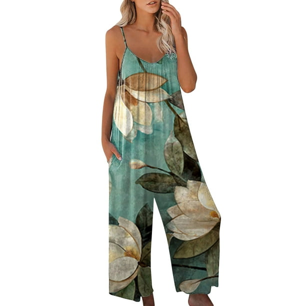 Mono sin mangas para mujer VISgogo con estampado floral, versión de pierna ancha, tirantes finos, ropa de verano VISgogo moda