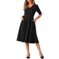 thumbnail image 2 of INSPIRE CHIC 1950s Vintage Dresses for Women's V Neck Half Sleeve Swing Dress with Pockets, 2 of 5