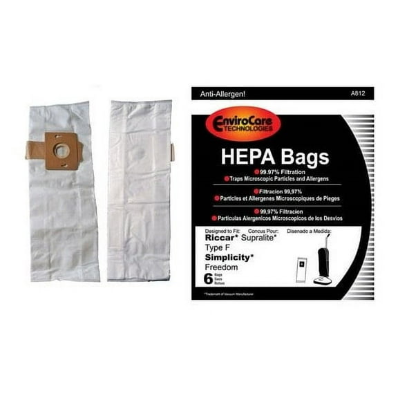 Riccar Simplicity Freedom Upright Hepa Filtration Type F Bags 6 Pk A812