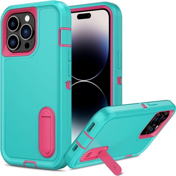For iPhone 15 Pro Max Military Grade Dual Layer Shockproof Phone Case Build With Kickstand Dustproof Drop Proof Protective Cover for iPhone 15 Pro Max 2023 6.7"(Light Blue/Pink)