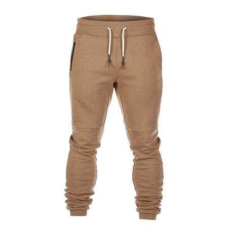 

Ziloco Men s Gym Trousers Slim Fit Small Leg Sports Jogger Trousers With Towel Ties yoga pants Beige L