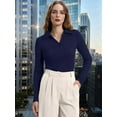 thumbnail image 4 of Womens Shirts Long Sleeve Business Casual Tops Collared V Neck Ribbed Knit Sweater Slim Fit Blouses Dark Blue XXL, 4 of 5