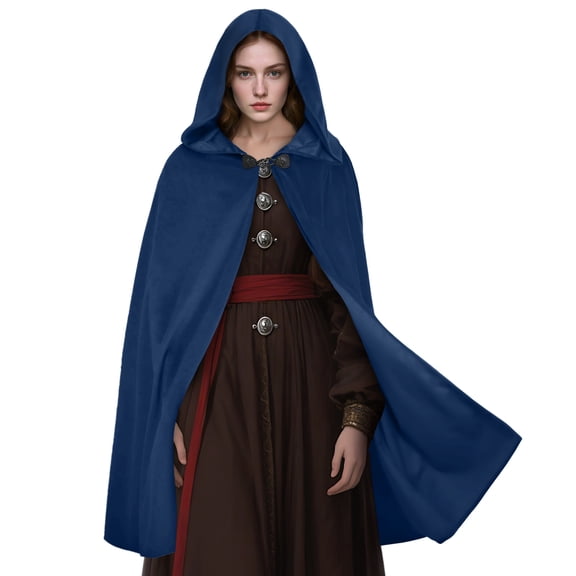 Medieval Hooded Cloak for Women Solid Renaissance Cape Halloween Cosplay Costume for Unisex