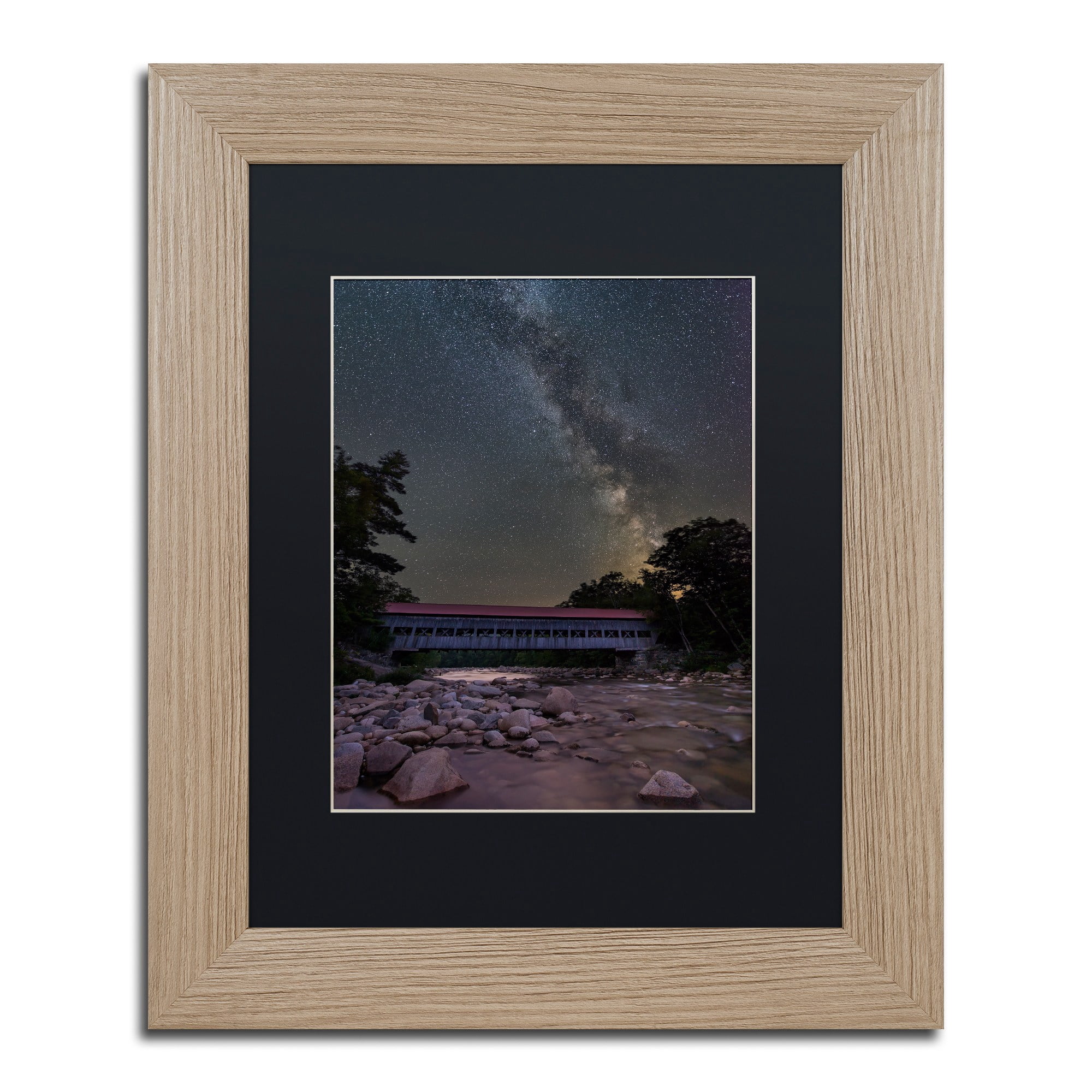 Trademark Fine Art "Swift River Night" Canvas Art by Michael Blanchette Photography Black Matte, Birch Frame